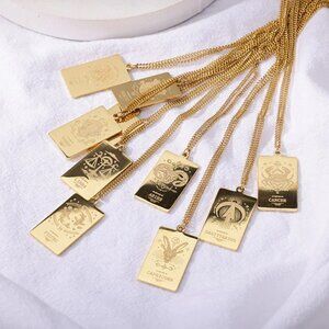 Gold Stainless Steel Zodiac Astrology Pendant Necklace